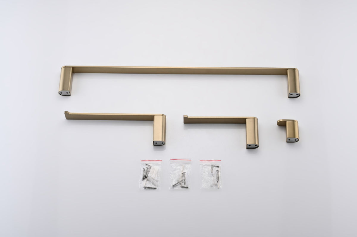 Brushed Gold Wall Mounted Bathroom Hardware Set - 4-Piece Stainless Steel Accessories