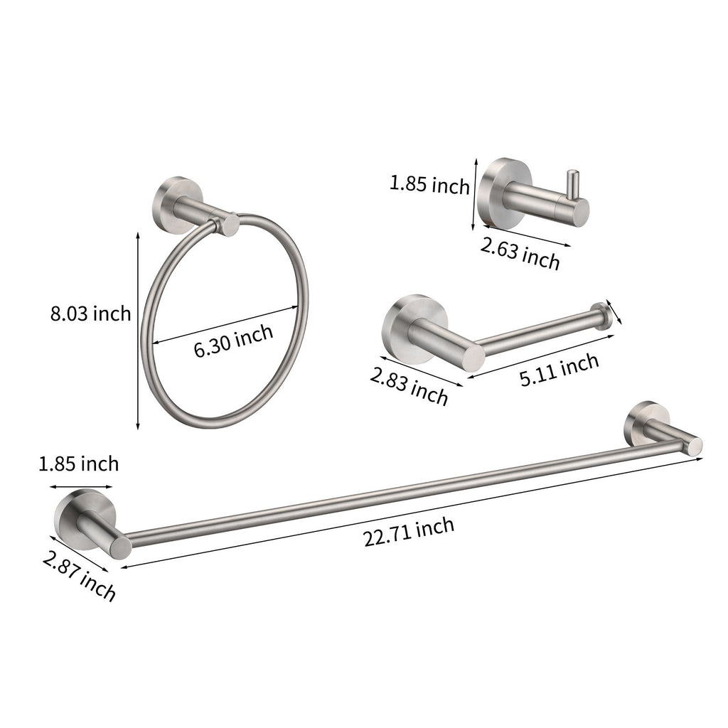 Brushed Nickel Bathroom Hardware Set – 4 Piece Stainless Steel