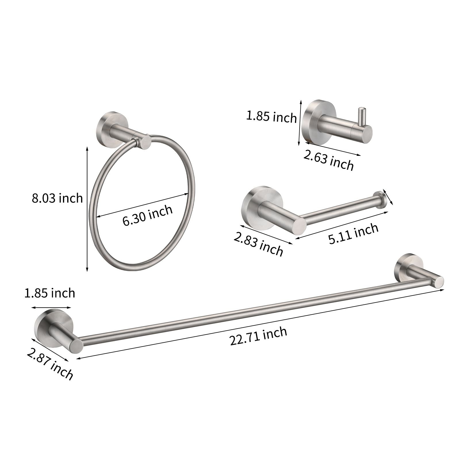 Brushed Nickel Bathroom Hardware Set – 4 Piece Stainless Steel