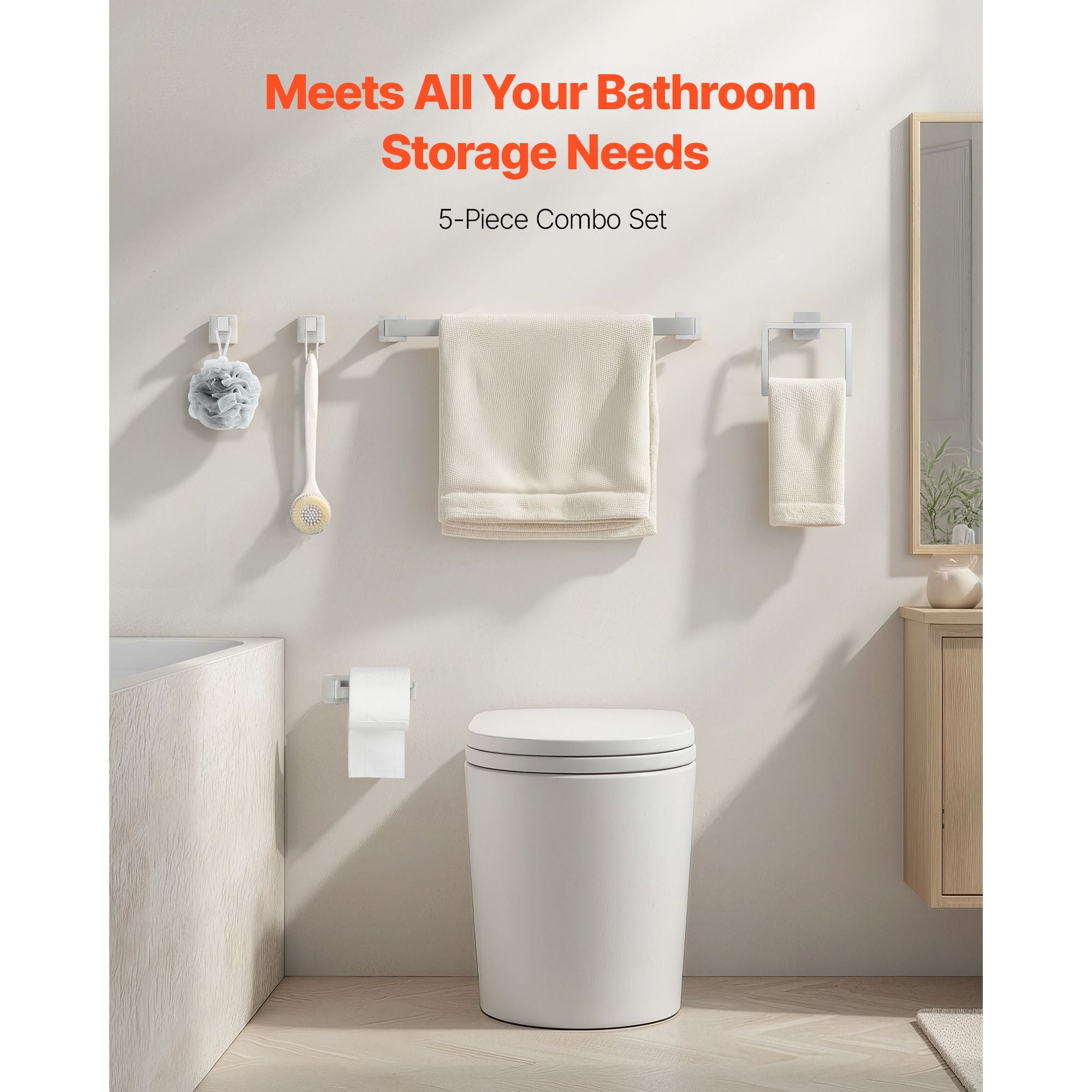 Brushed Nickel Bathroom Hardware Set – 5 Pieces for Organized Storage