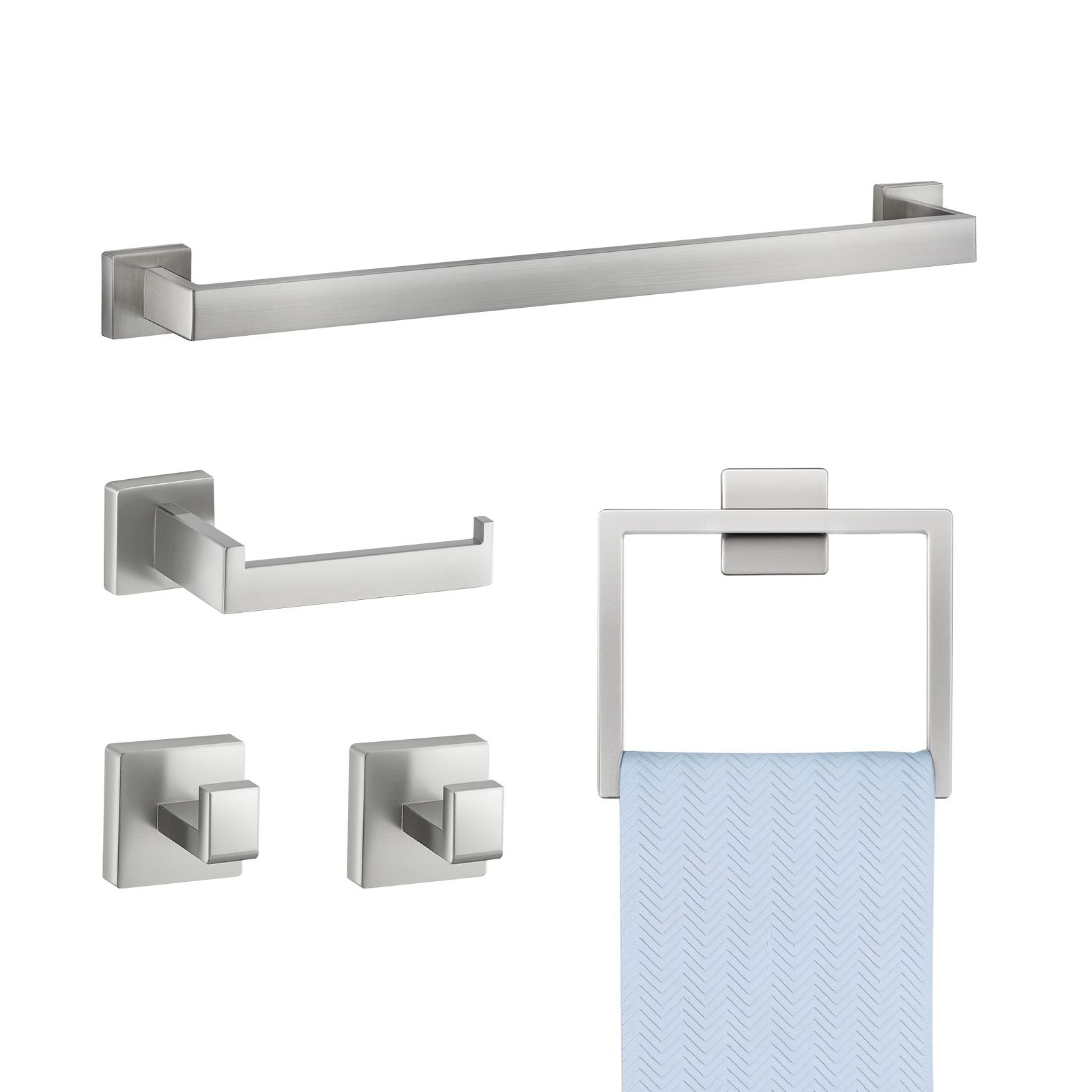 Brushed Nickel Bathroom Hardware Set – 5 Pieces for Organized Storage