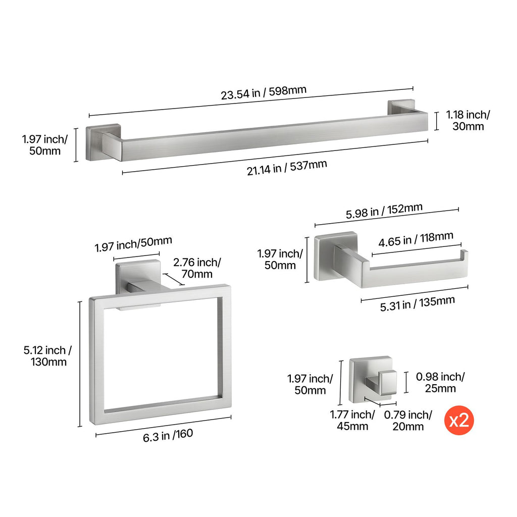 Brushed Nickel Bathroom Hardware Set – 5 Pieces for Organized Storage