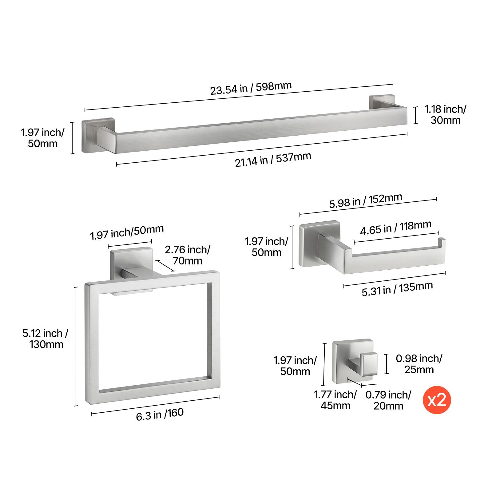Brushed Nickel Bathroom Hardware Set – 5 Pieces for Organized Storage