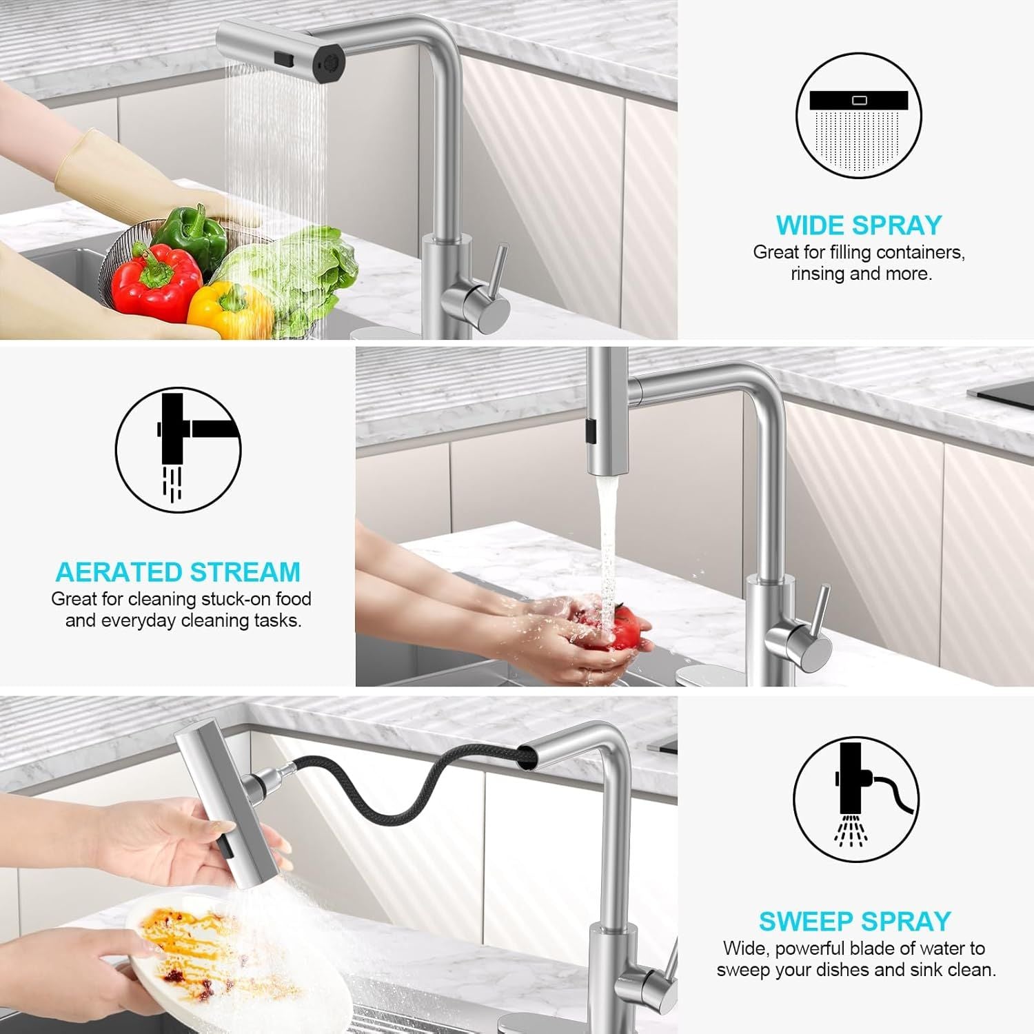 Brushed Nickel Kitchen Faucet with Pull-Down Sprayer