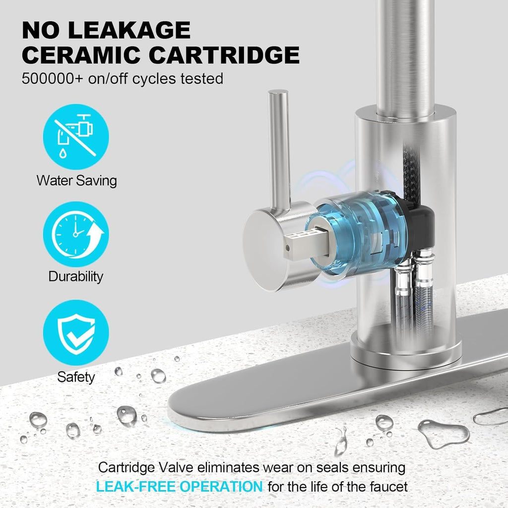 Brushed Nickel Kitchen Faucet with Pull-Down Sprayer