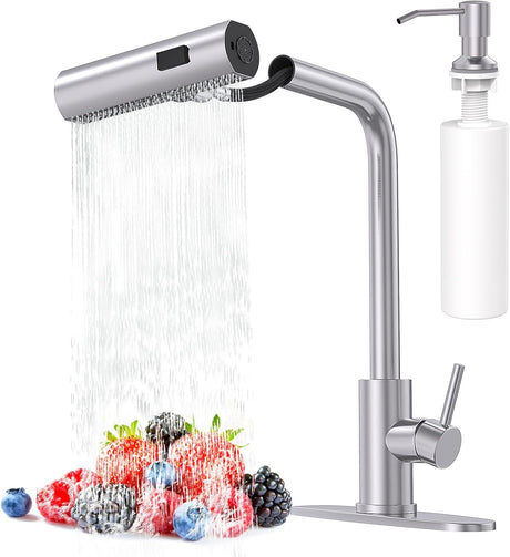 Brushed Nickel Kitchen Faucet with Pull-Down Sprayer