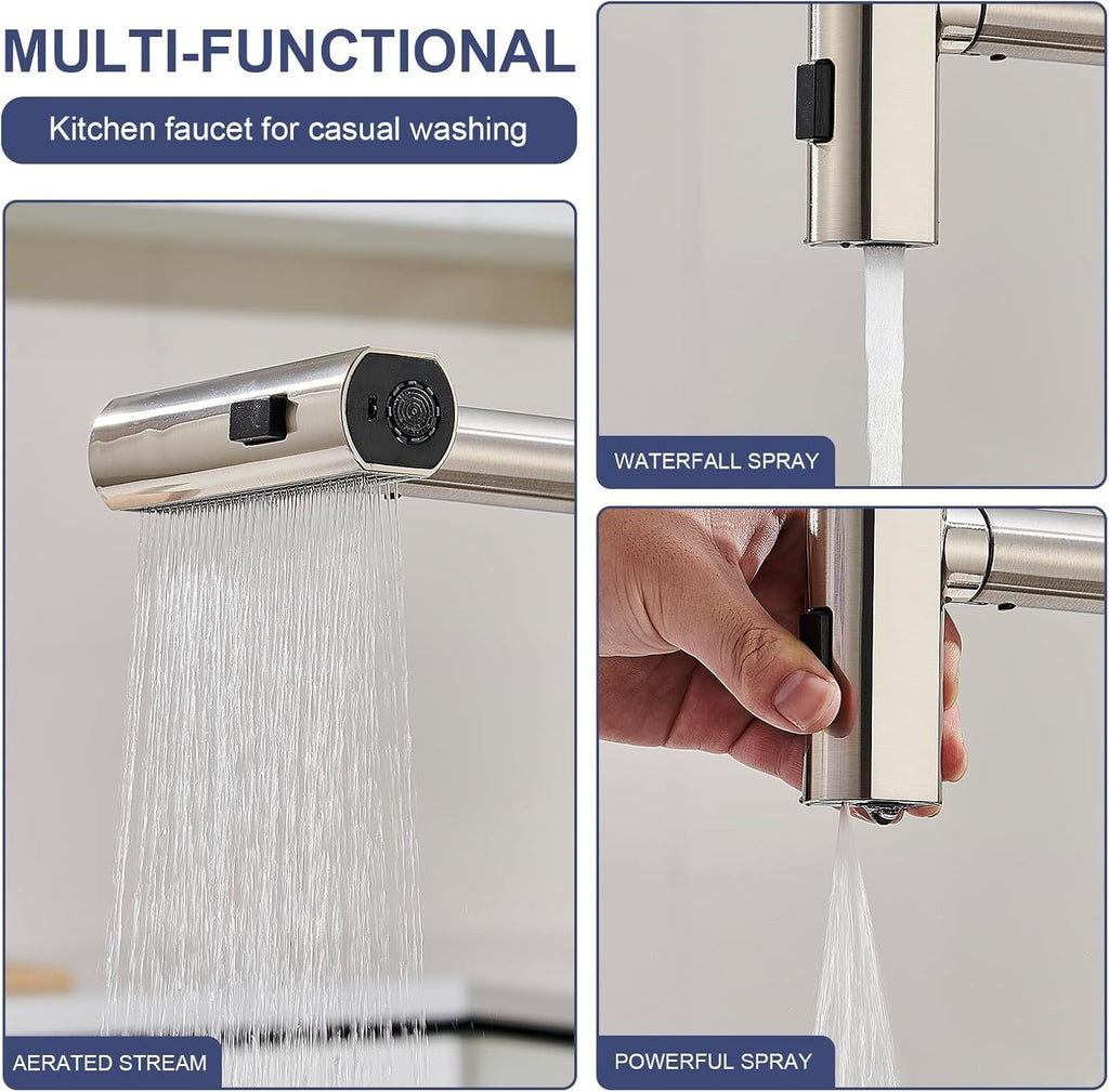 Brushed Nickel Touchless Kitchen Faucet with Pull Down Sprayer & Soap Dispenser