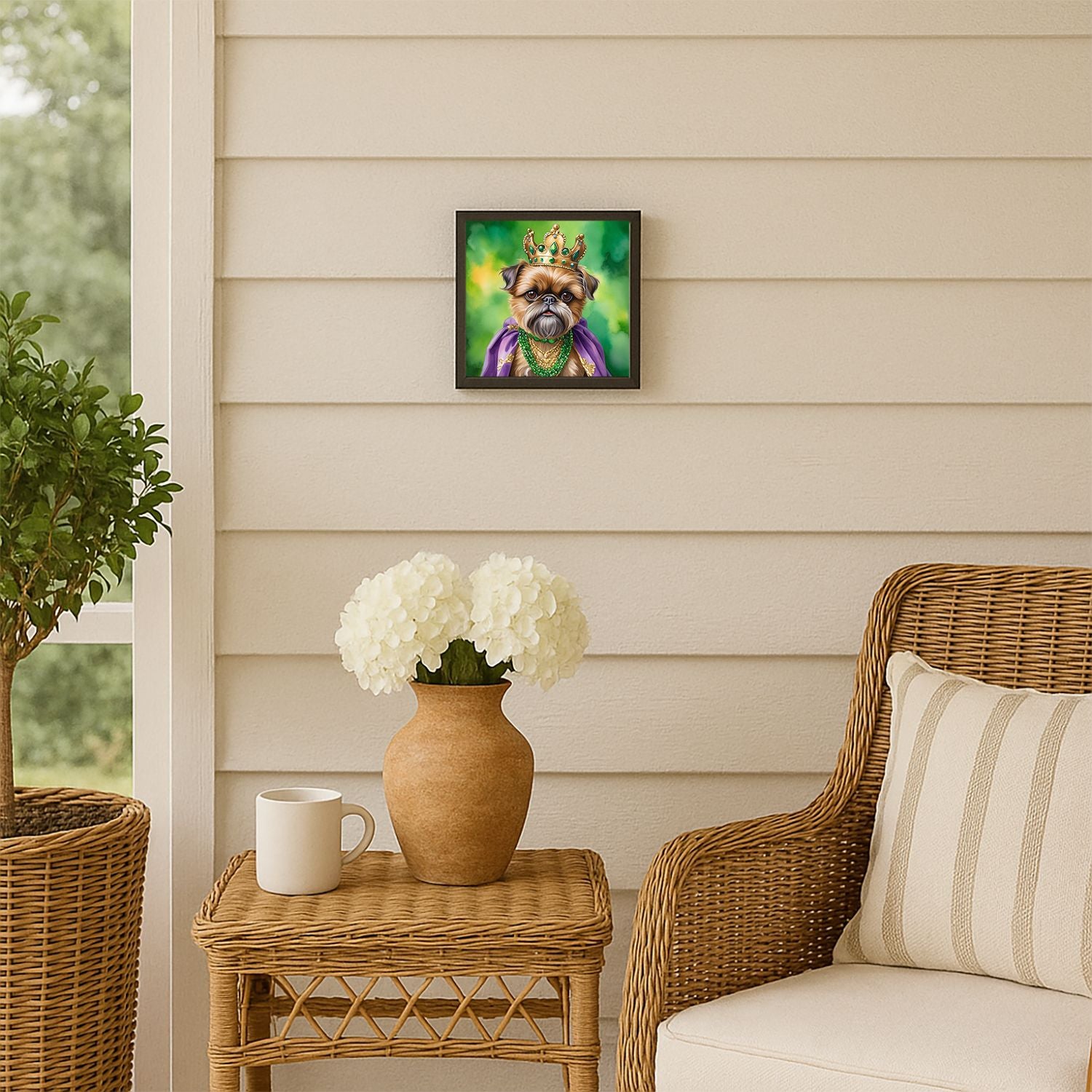 Brussels Griffon King of Mardi Gras Framed Metal Print Wall Art, Square, Ready to Hang