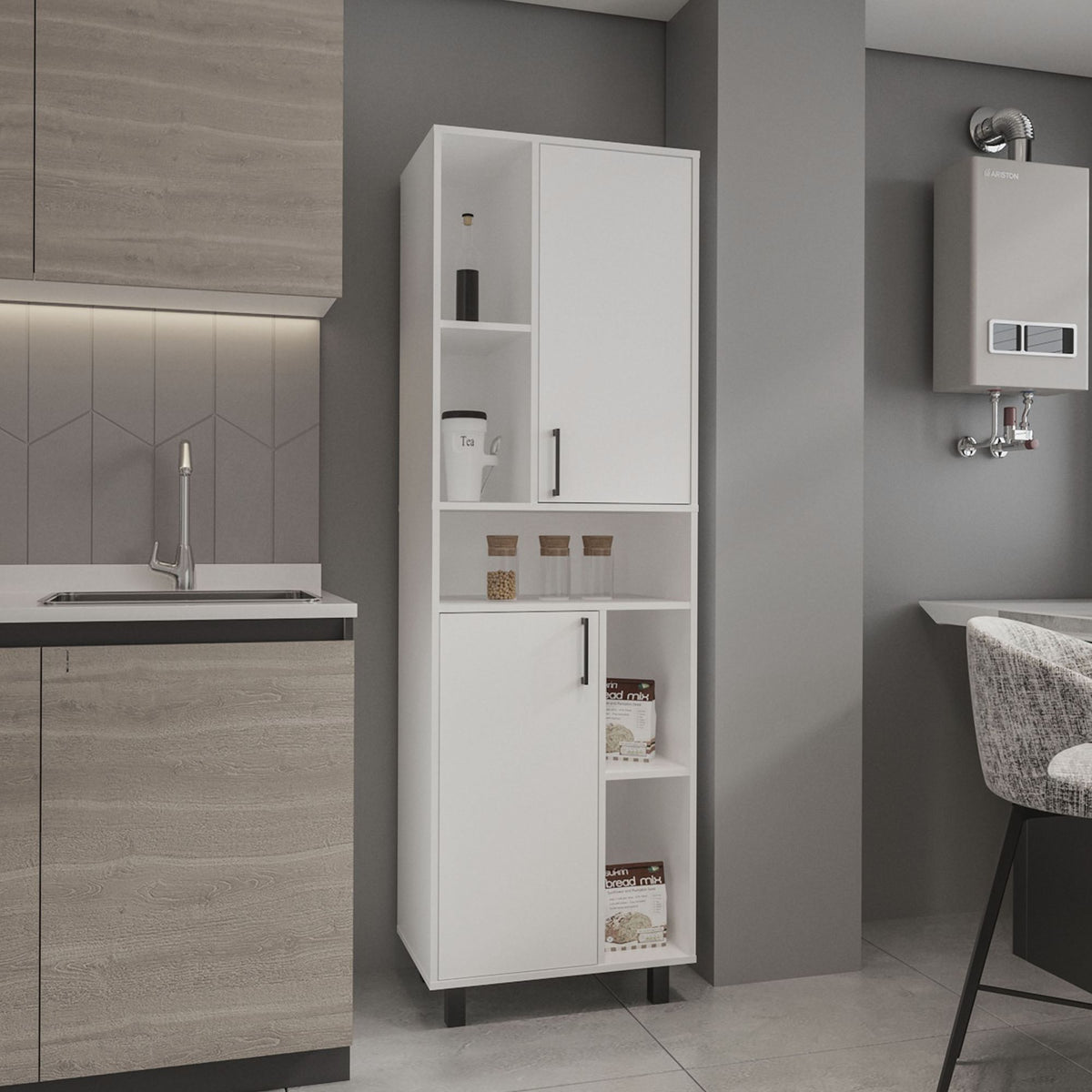 Bryce White Pantry Cabinet for Compact Kitchens