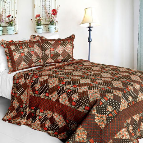 100% Cotton Vermicelli-Quilted Quilt Set - Full/Queen