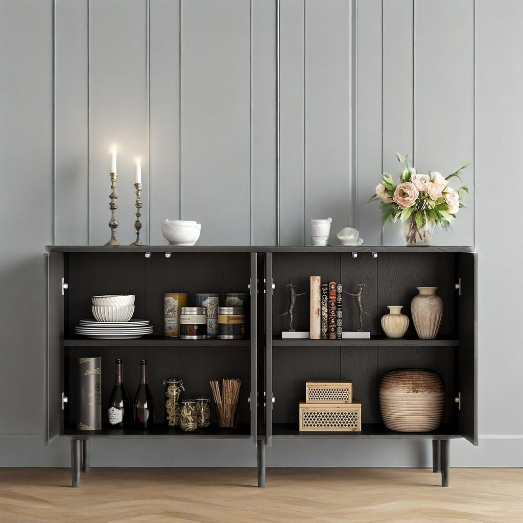 Walnut-Look Sideboard with Four Interior Shelves