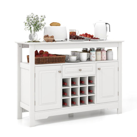 Modern White Buffet Sideboard with Removable Wine Rack and Ample Storage