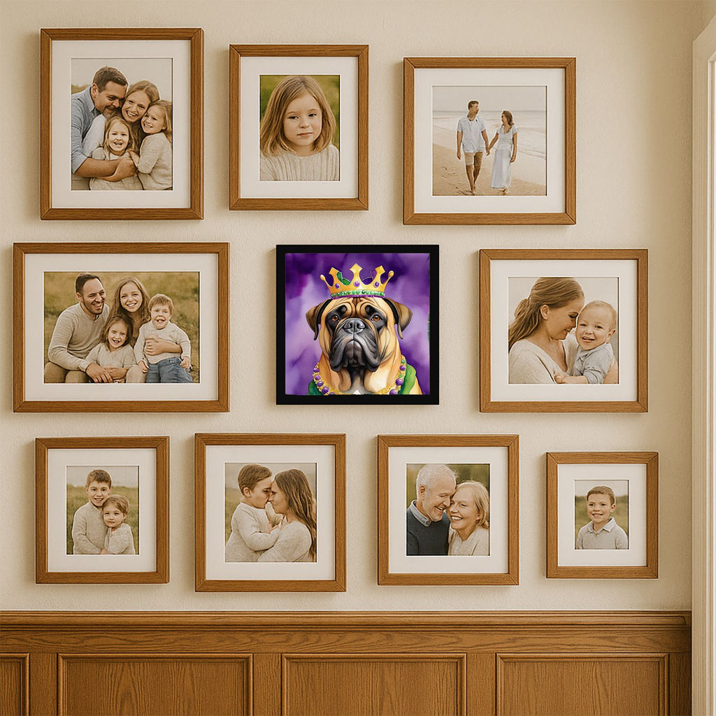 Bullmastiff King of Mardi Gras Framed Metal Print Wall Art
