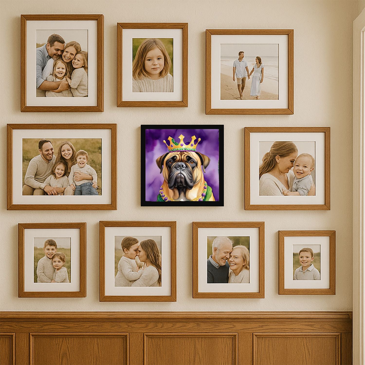 Bullmastiff King of Mardi Gras Framed Metal Print Wall Art