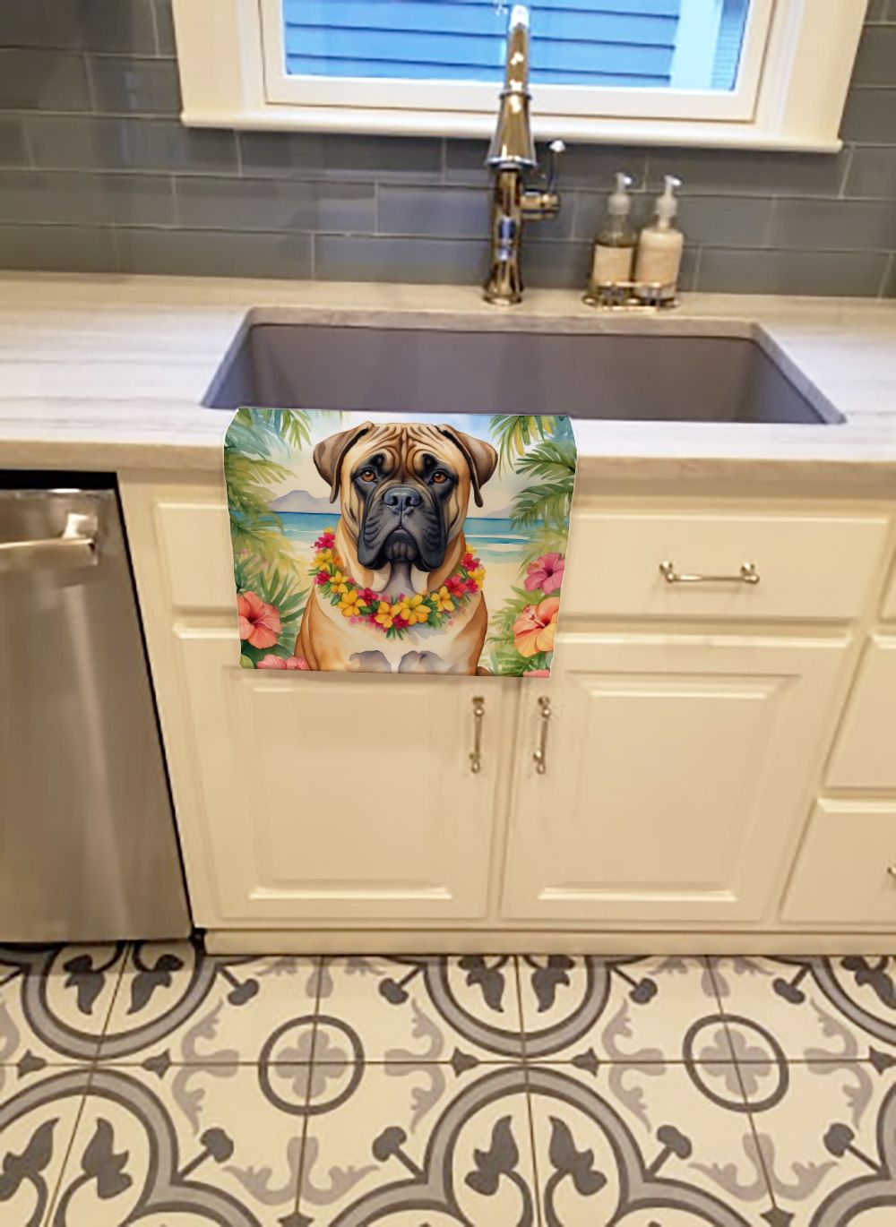 Bullmastiff Luau Two-Sided Kitchen Towel