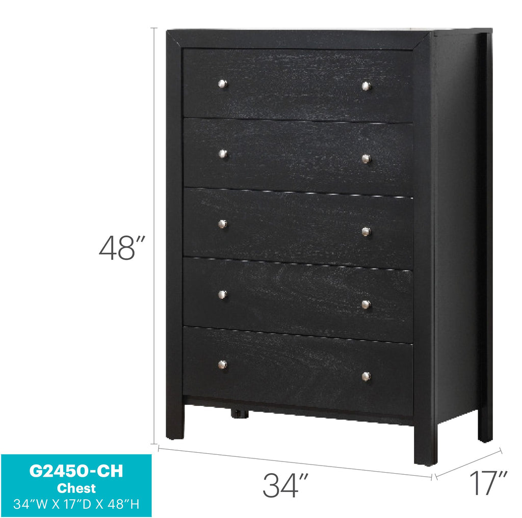 Black Wood Chest with Five Drawers