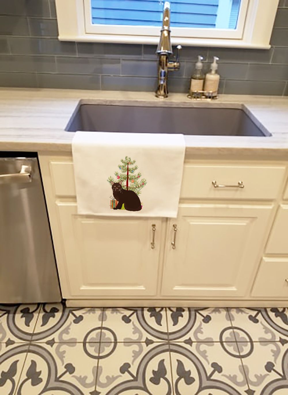 Premium Decorative Kitchen Towel Set - 2 White Cotton Dish Towels with Artistic Design