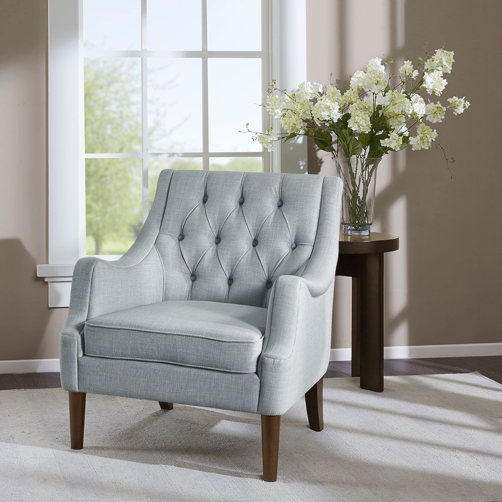 Button Tufted Accent Chair – Transitional Design with Round Arms