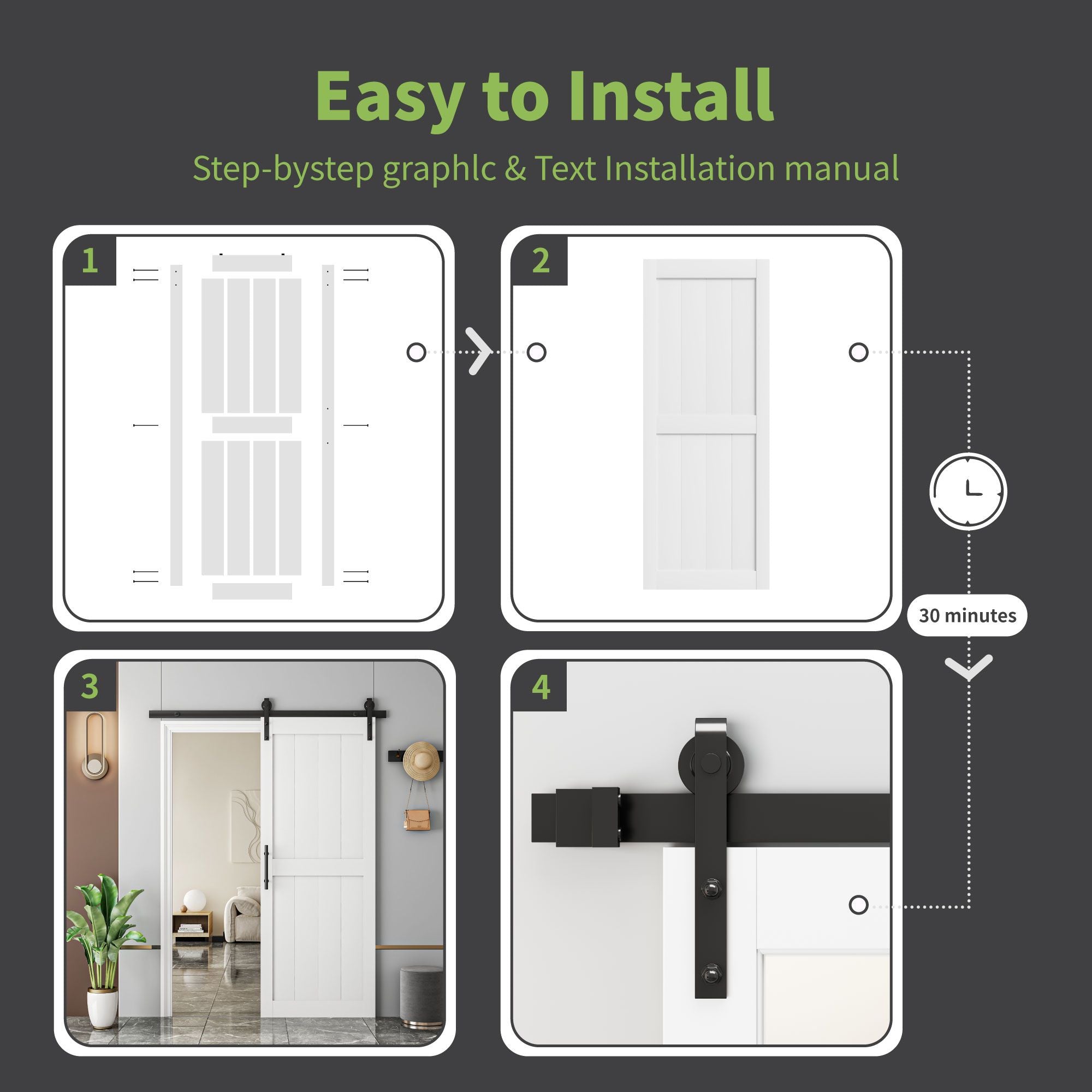 Bypass Barn Door with Hardware Kit - Space-Saving Sliding Door for Closets and Rooms