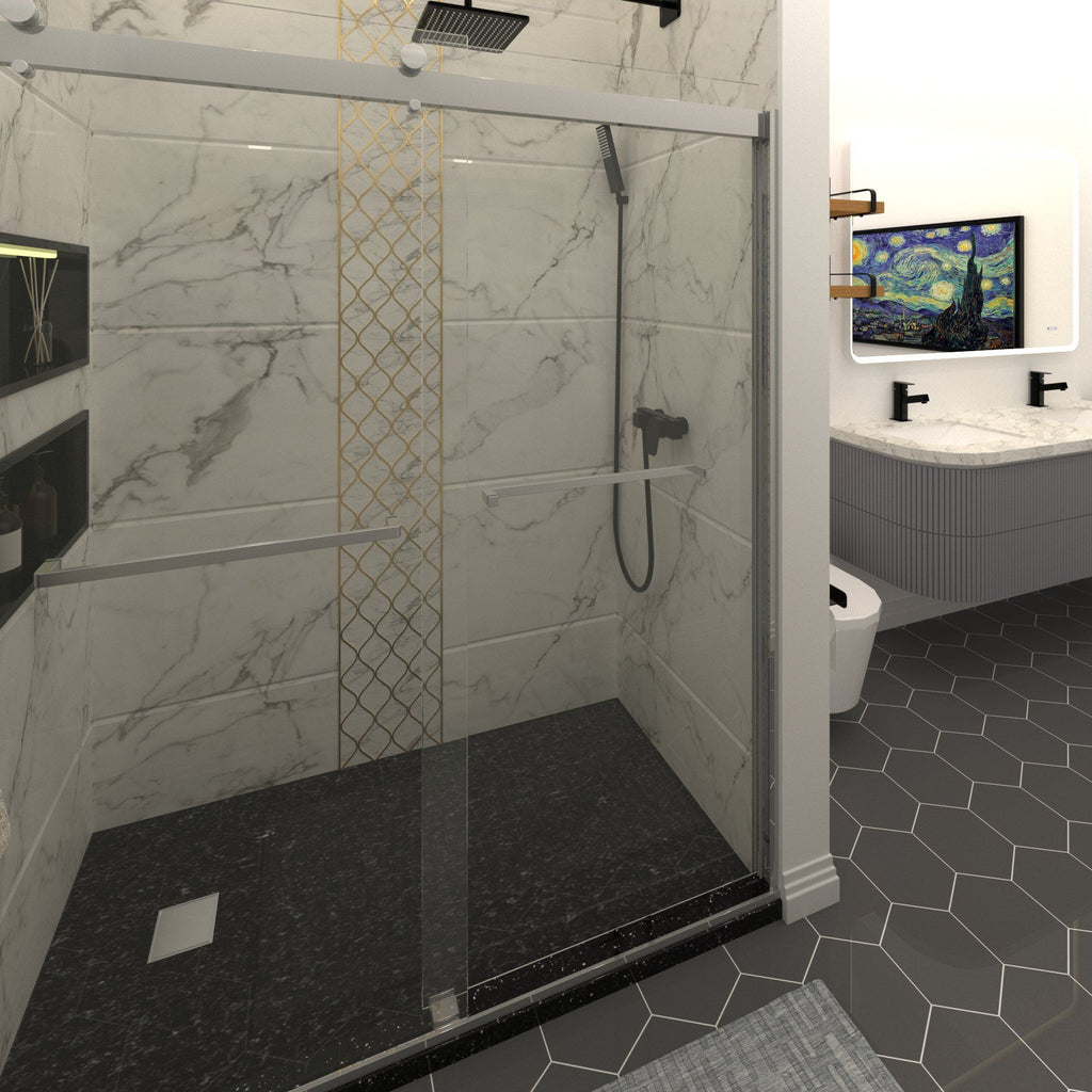 Frameless Double Sliding Shower Door with Easy-Clean Glass