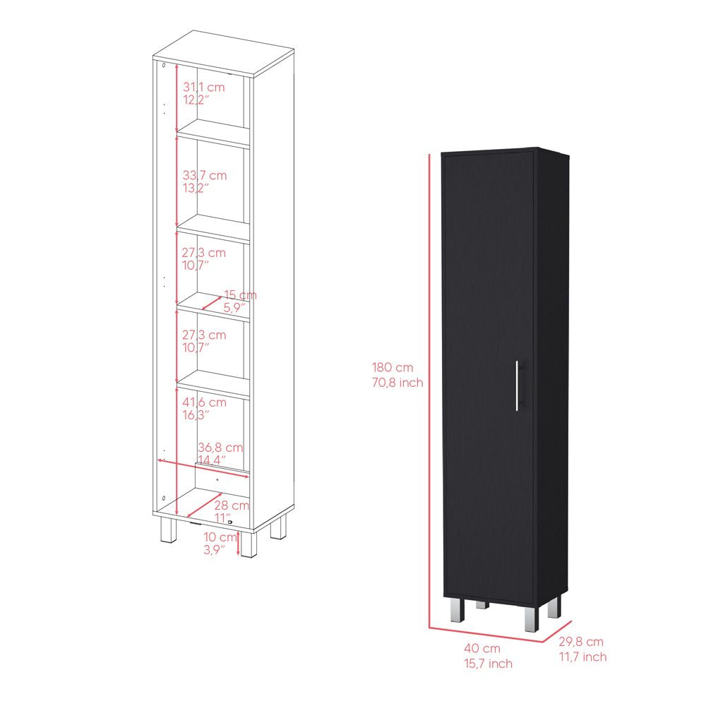 Modern Black Storage Cabinet with 5 Shelves for Kitchen, Bathroom, or Bedroom