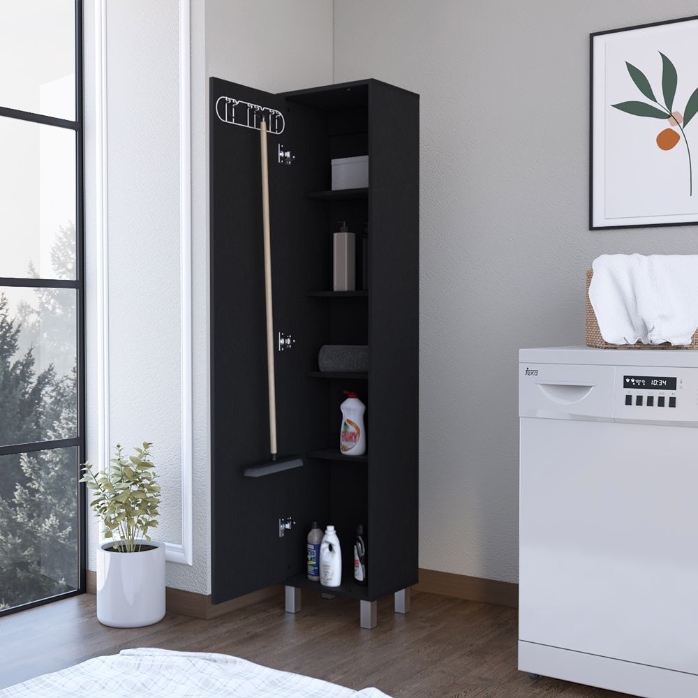 Modern Black Storage Cabinet with 5 Shelves for Kitchen, Bathroom, or Bedroom