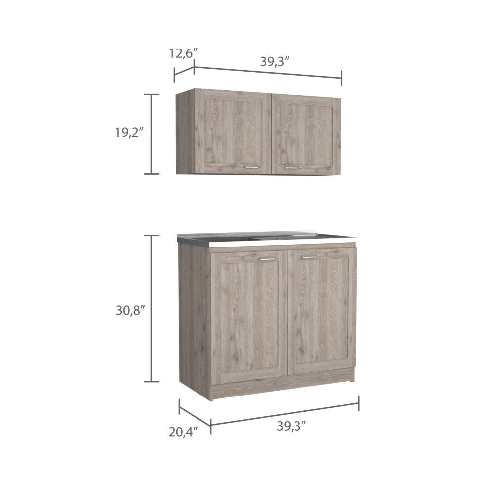 TidyCabinet Two-Part Storage Cabinet Set, Light Gray