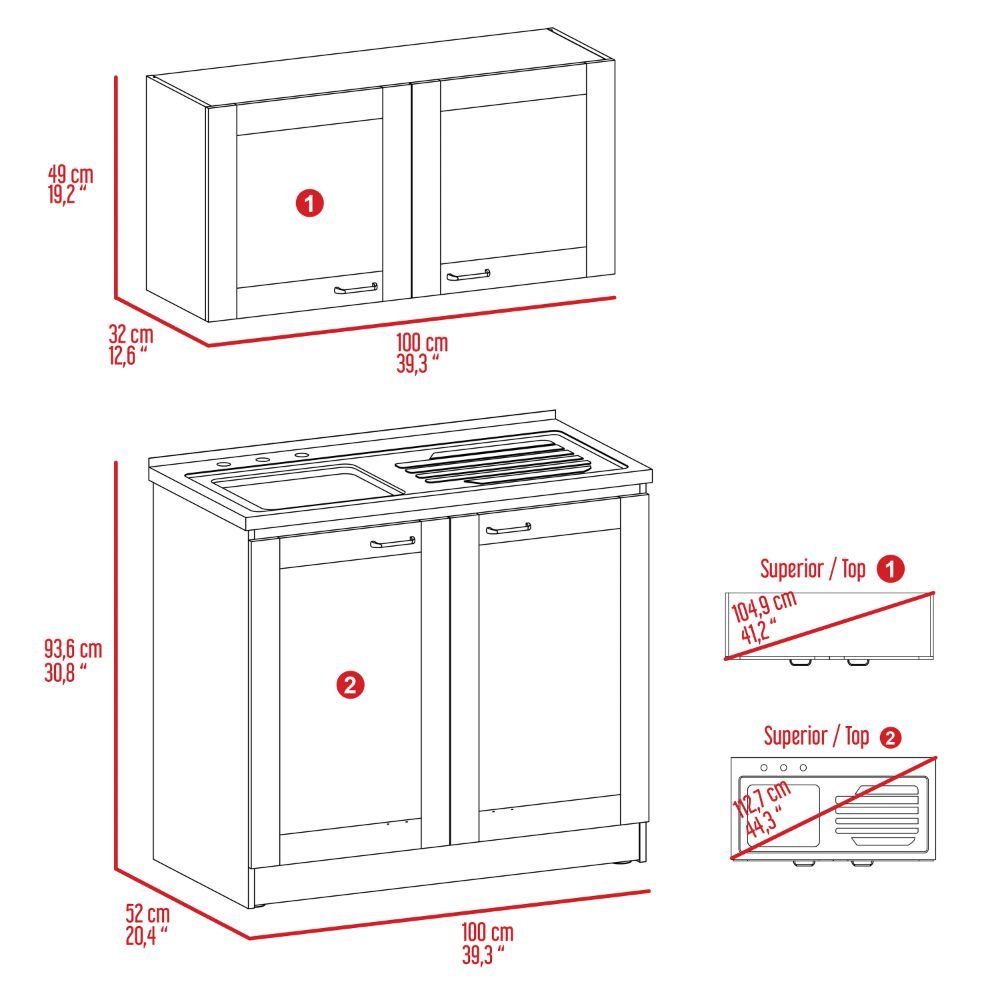 TidyCabinet Two-Part Storage Cabinet Set, Light Gray