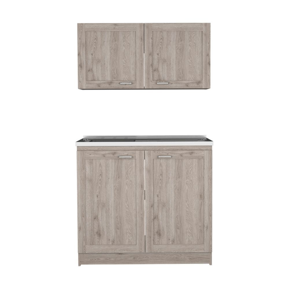 TidyCabinet Two-Part Storage Cabinet Set, Light Gray