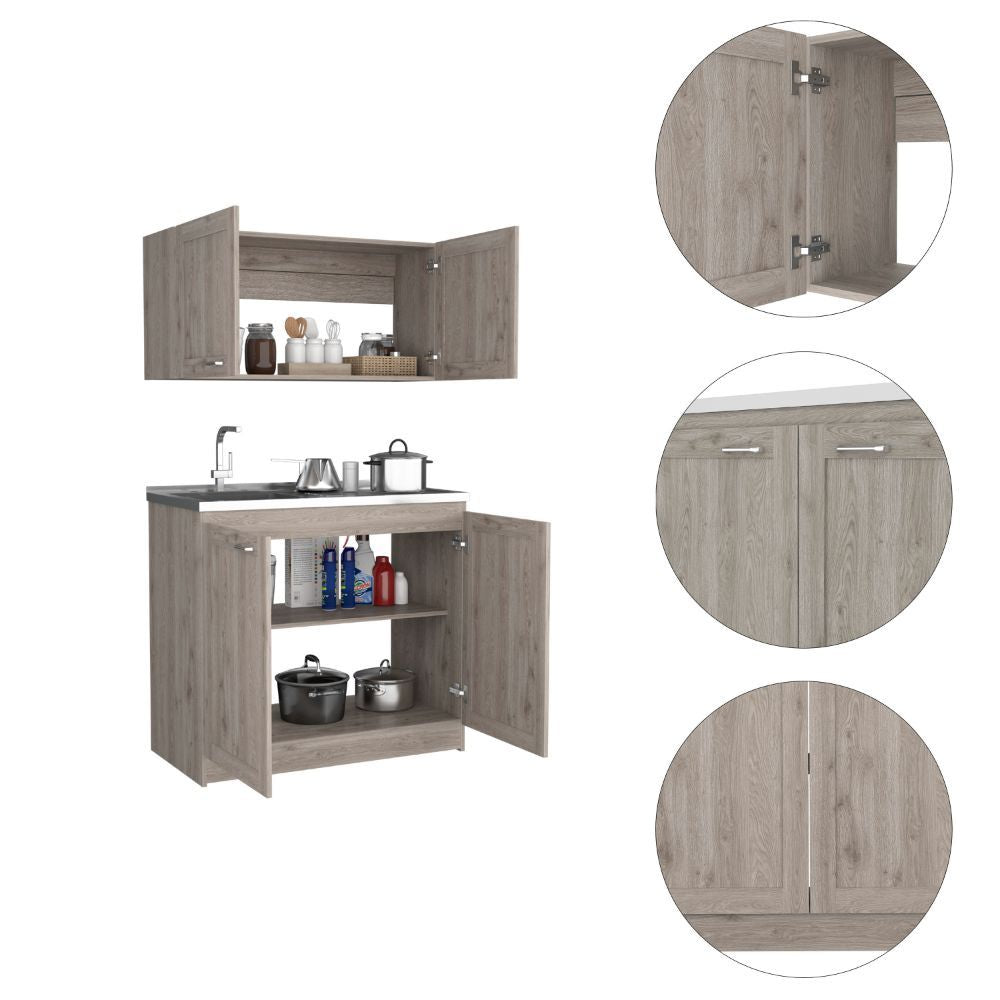TidyCabinet Two-Part Storage Cabinet Set, Light Gray