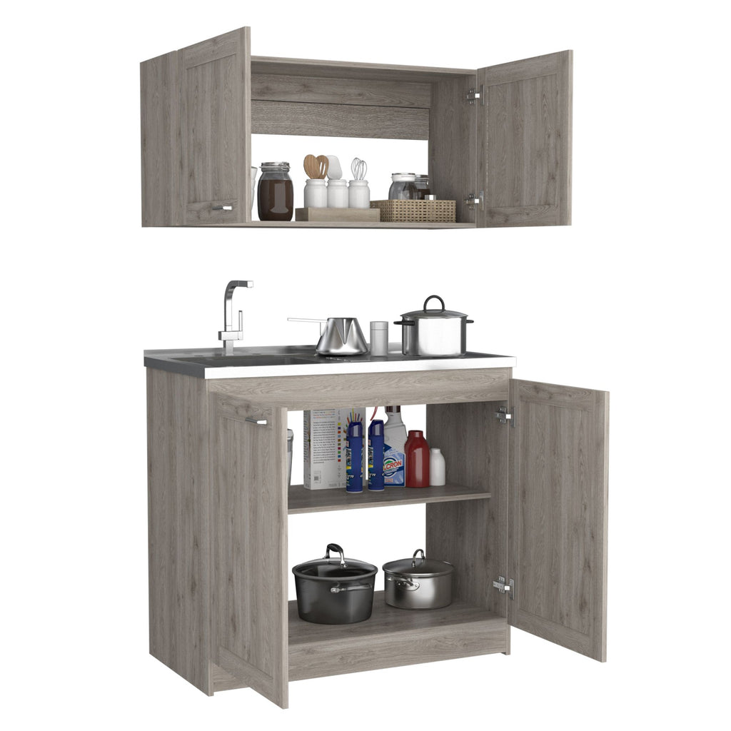 TidyCabinet Two-Part Storage Cabinet Set, Light Gray