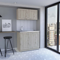 TidyCabinet Two-Part Storage Cabinet Set, Light Gray