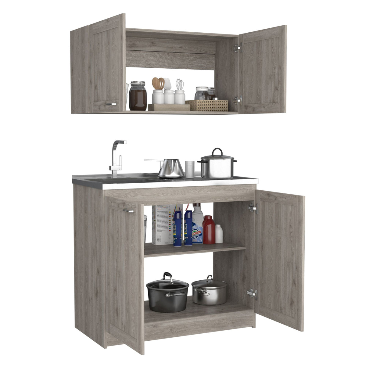 TidyCabinet Two-Part Storage Cabinet Set, Light Gray
