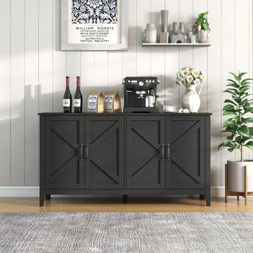 Freestanding Sideboard Cabinet with 4 Doors and Open Shelves