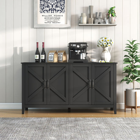 Freestanding Sideboard Cabinet with 4 Doors and Open Shelves