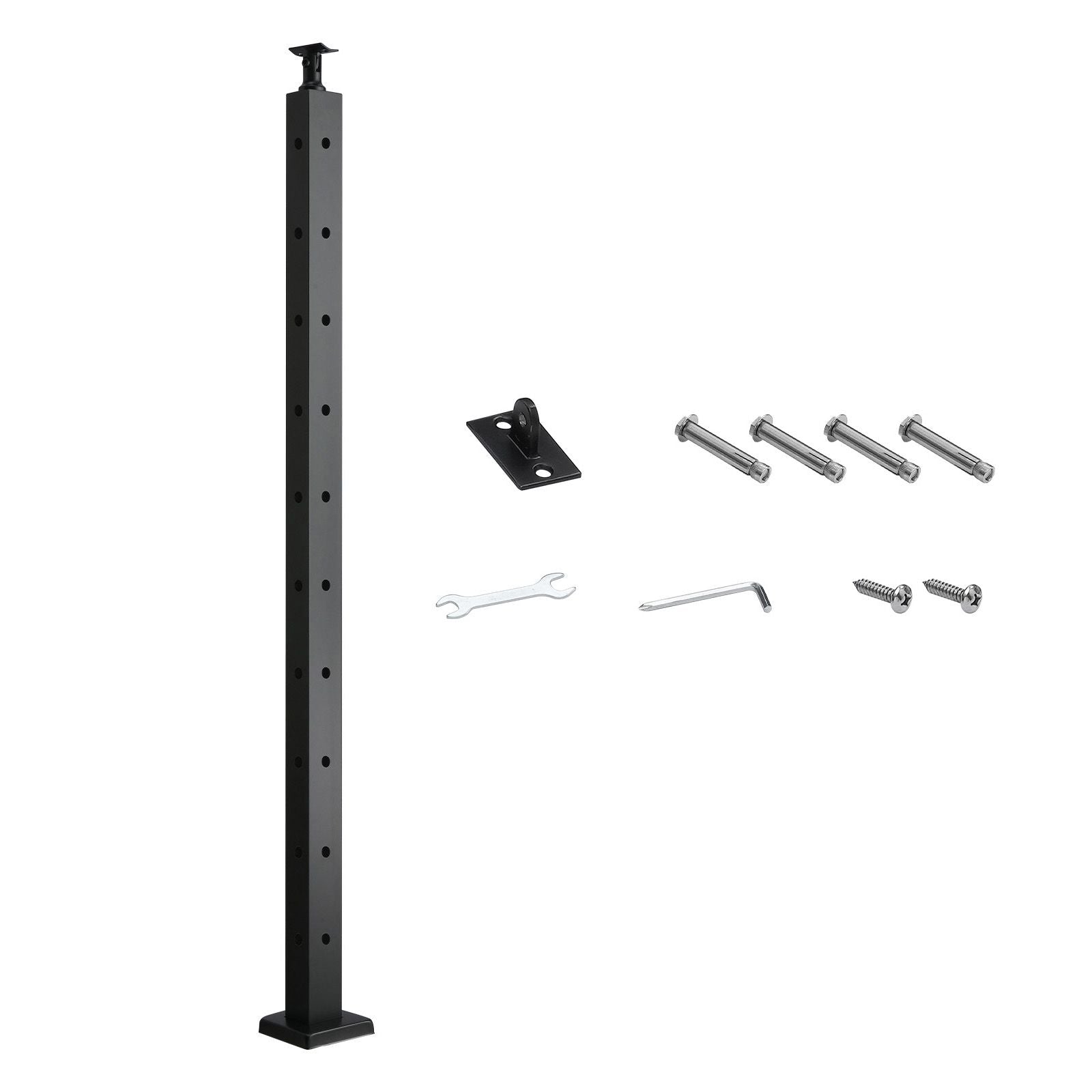 Black Corner Cable-Railing Post with Predrilled Holes