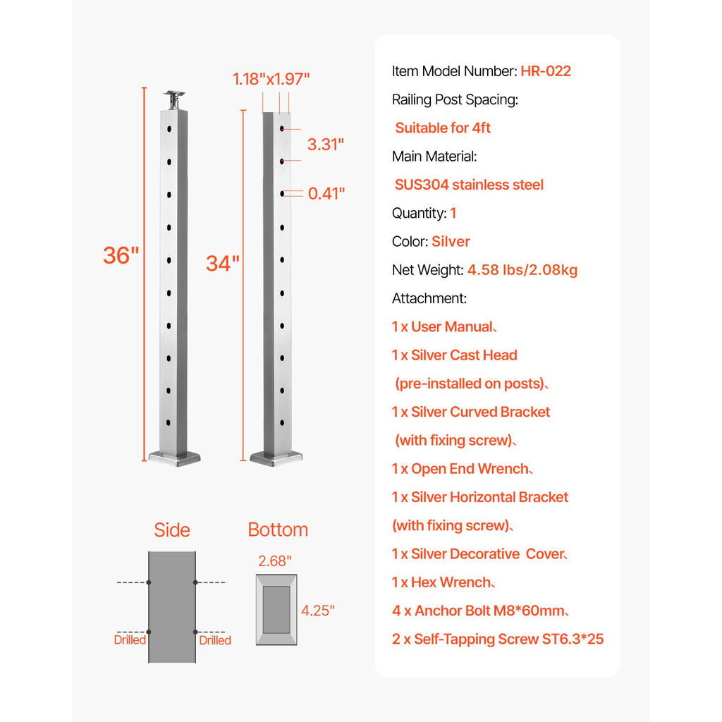 Pre-Drilled Cable Railing Post for Deck and Stair Layouts