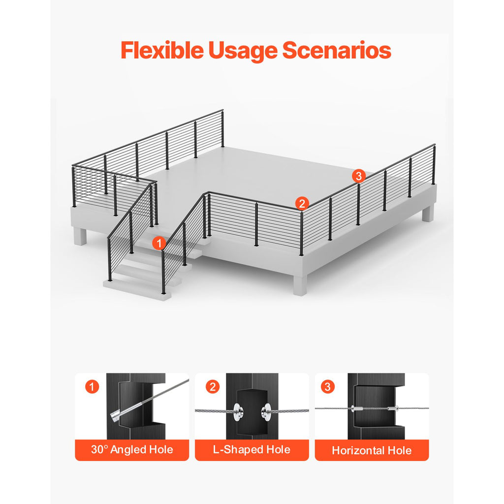 Horizontal Hole Cable Railing Post for Deck and Stair Protection