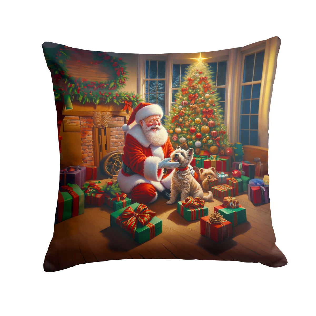 Cairn Terrier and Santa Claus Christmas Pillow