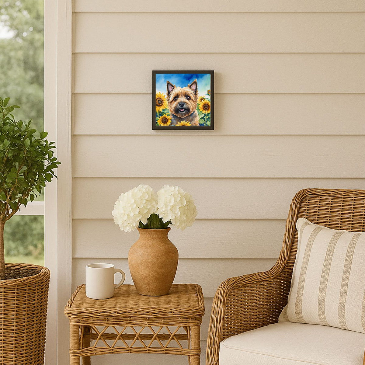 Cairn Terrier in Sunflowers Framed Wall Art