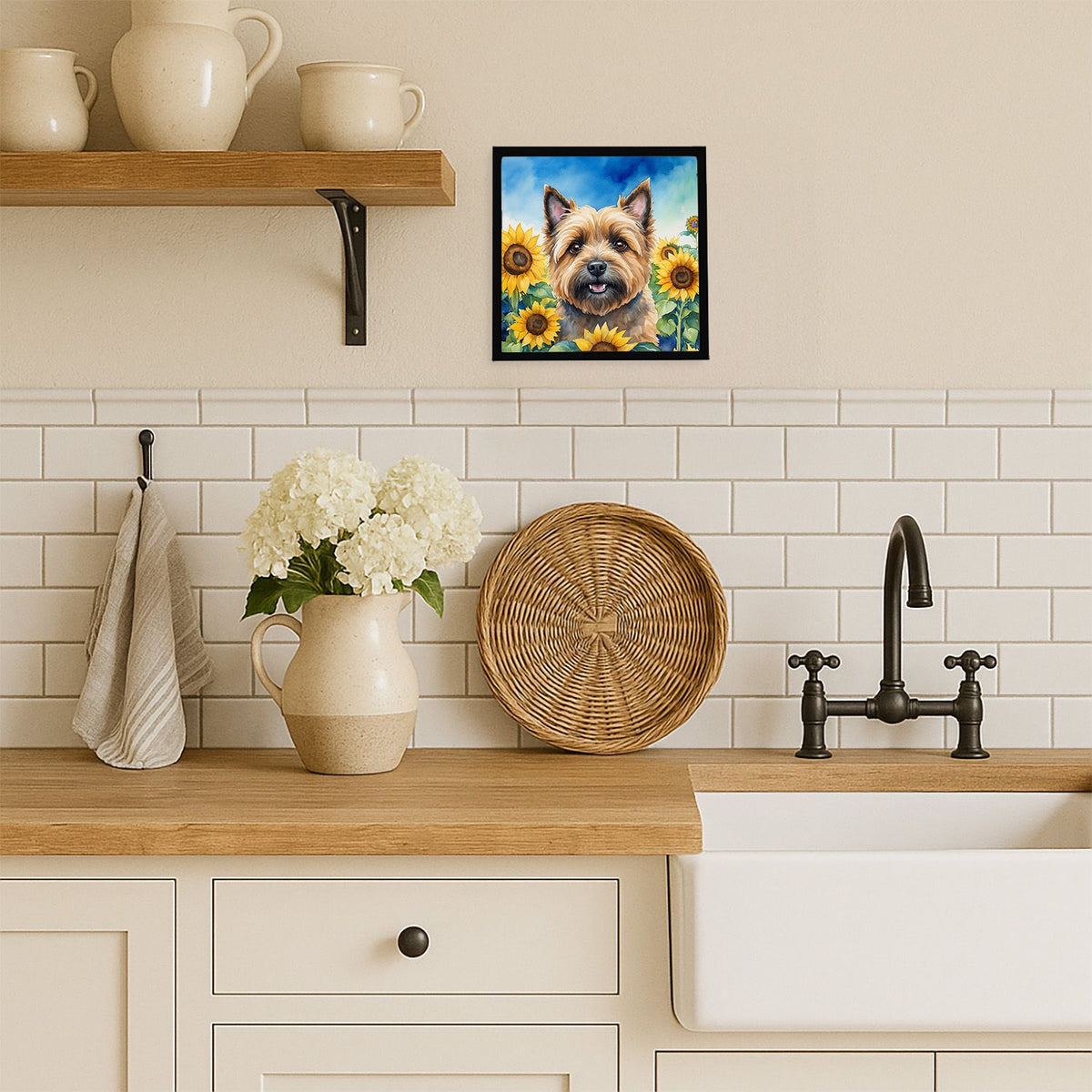 Cairn Terrier in Sunflowers Framed Wall Art