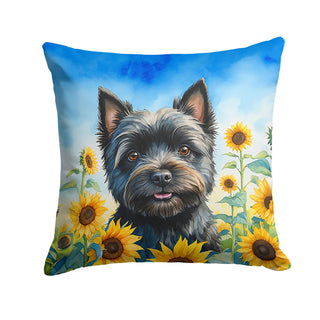 Cairn Terrier in Sunflowers Indoor Outdoor Pillow