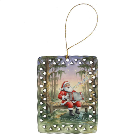 Cajun Santa and Accordion Gator Christmas Ornament