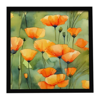 California Poppies Watercolor Framed Wall Art