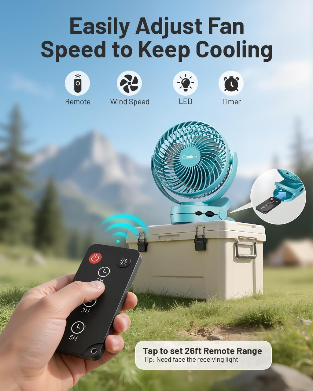 Portable Camping Fan with Remote Control – Rechargeable Battery Powered for Tent & RV
