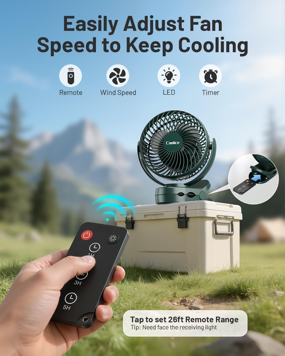 Portable Camping Fan with Remote Control – Rechargeable Battery Powered for Tent & RV