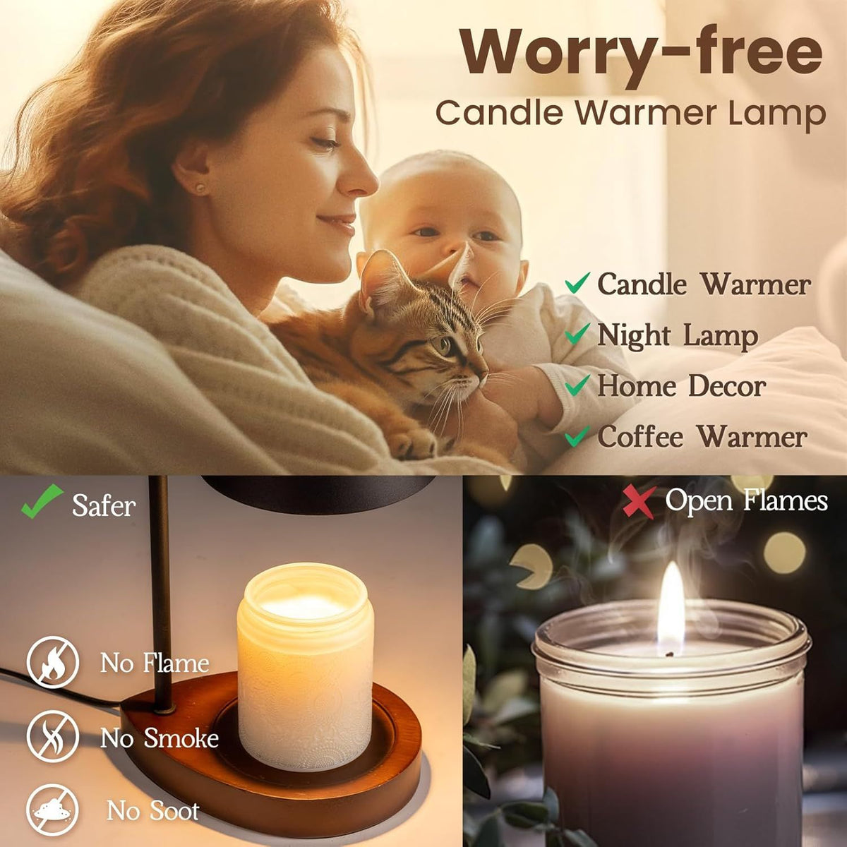 Black Dimmable Candle Warmer Lamp with Timer