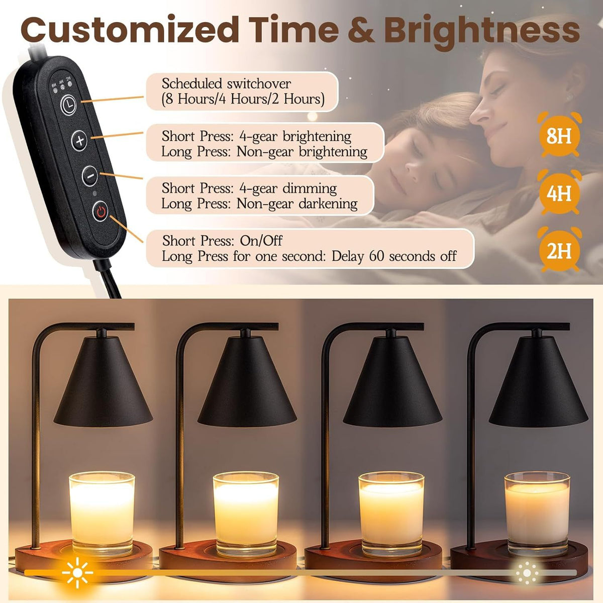 Black Dimmable Candle Warmer Lamp with Timer