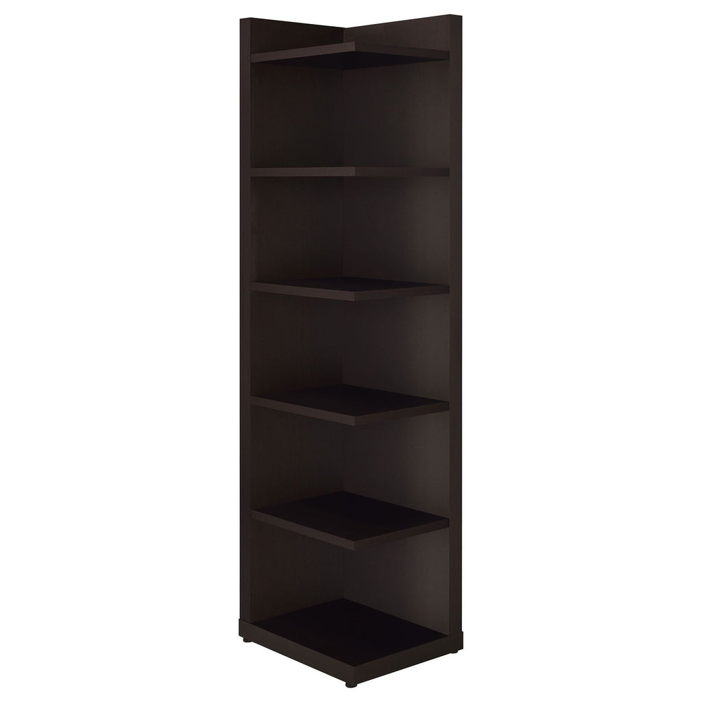 6-Tier Corner Bookcase for Compact Spaces – Cappuccino Finish