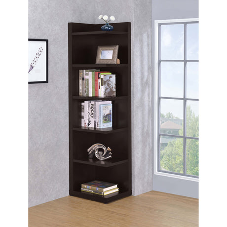6-Tier Corner Bookcase for Compact Spaces – Cappuccino Finish